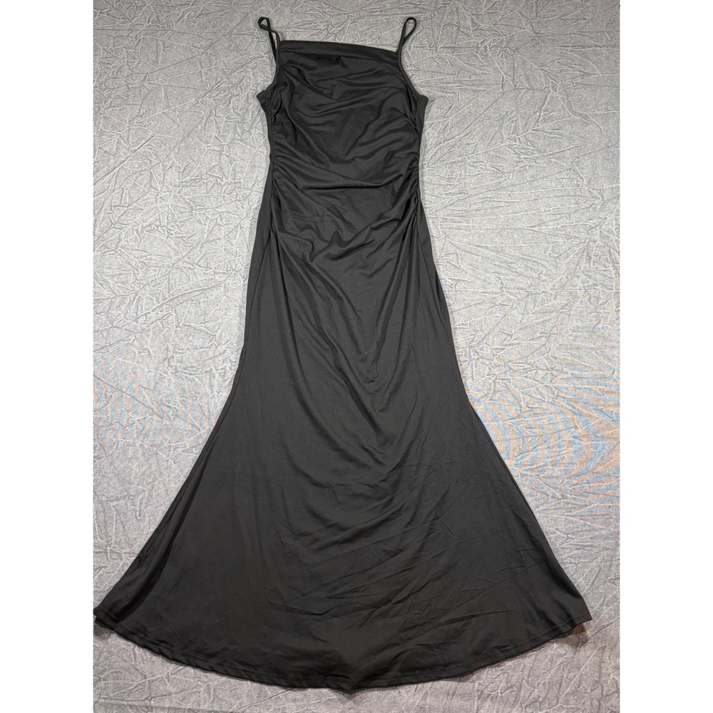 Unbranded Maxi Dress Womens M Goth Whimsigoth Black Ruched Cowl Neck Mermaid Hem